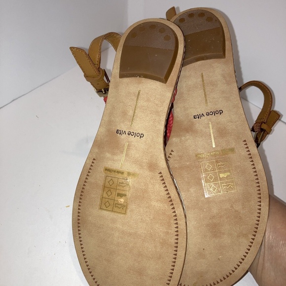 Women’s Dolce Vida Leather Double ANKLE Strap Sandal Size 6 1/2 M Pink Gladiator - Picture 4 of 7